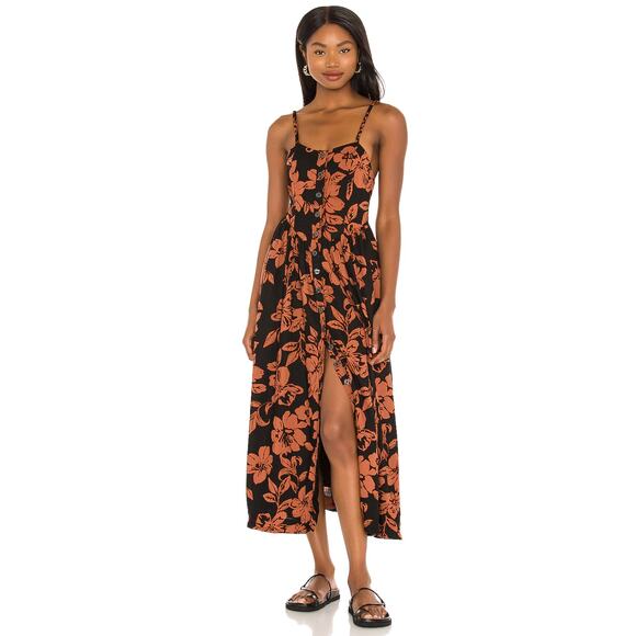Free People Perfect Sundress Dark Floral Tie Back Button Front S NEW - Picture 1 of 7